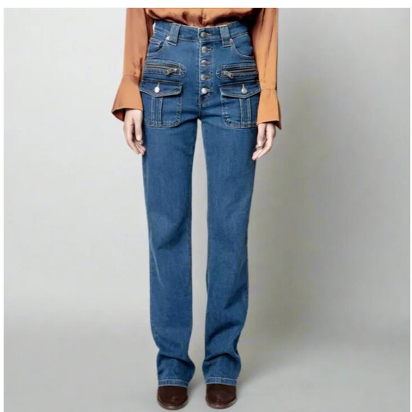 Zadig Voltaire High Waist Eyes Button Fly Jeans Straight Sz 27 Women's Blue - Picture 9 of 9